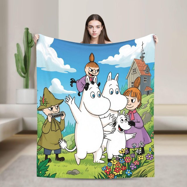 YglEleven Moomins Kuscheldecke aus Flanell, Mehrfarbig, B: 150 cm, T: 180 cm - Bild 1