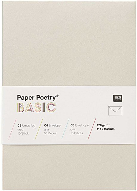 Rico Design Paper Poetry Kuvert Basic C6 Grau, 10 Stück - Bild 1