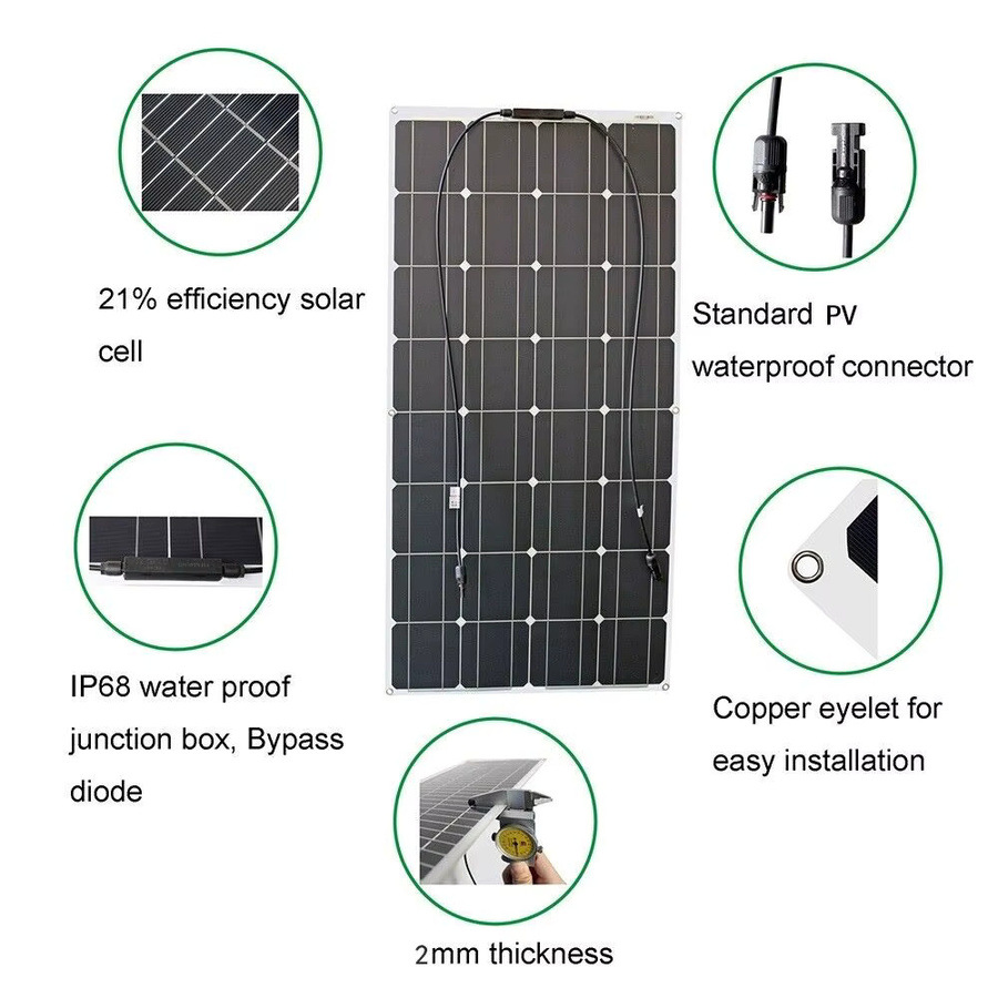 PowMr 200W Flexibles Monokristallines Solarpanel in Schwarz, Wasserdichtes Solar Ladegerät für Wohnmobil, Boot und Camping - Bild 3