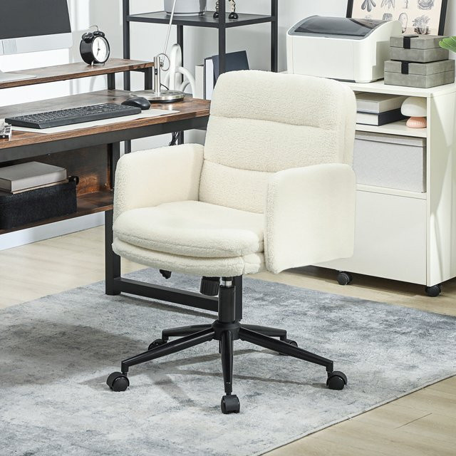 HOMCOM Schreibtischstuhl in Cremeweiß mit Bouclé-Optik, höhenverstellbarer Drehstuhl mit Wippfunktion für Homeoffice und Schlafzimmer - Bild 1