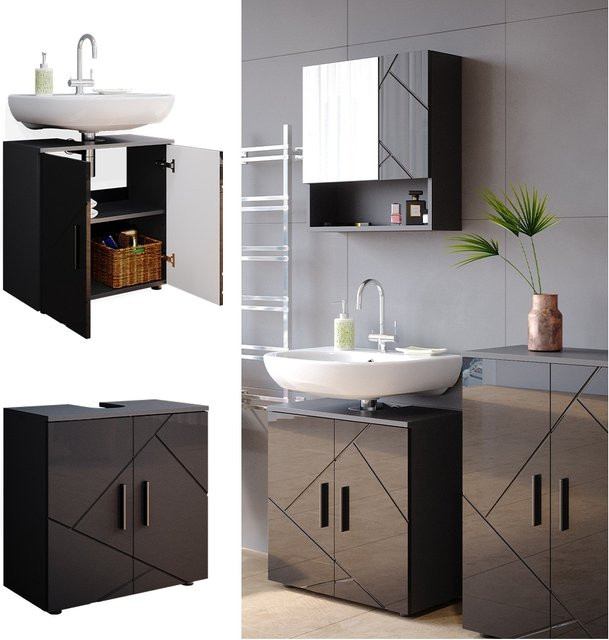 Vicco Waschbeckenunterschrank Irma Badezimmerschrank in Anthrazit Hochglanz B: 60 cm, T: 59 cm, H: 30 cm - Bild 1