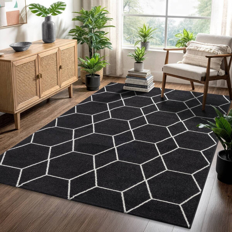 Sanat Teppich Trellis in Schwarz mit modernem Design, Breite: 80 cm, Länge: 150 cm - Bild 2