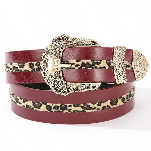 Gürtel Damen, Patchwork, Leopardendruck, Weinrot, 122cm - Bild 1
