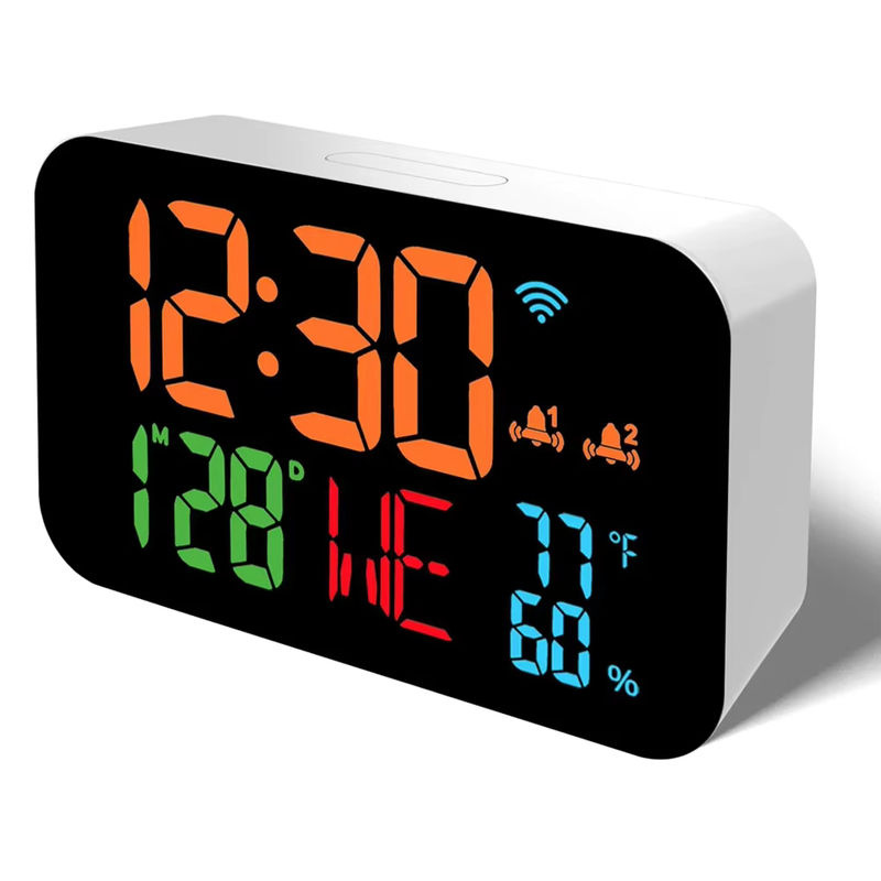 Tuya Smart Desktop Uhr mit Kalender, digitalem LED-Display, Thermometer und Hygrometer, WiFi-Unterstützung mit Auto-Kalibrierung, Weiß - Bild 7