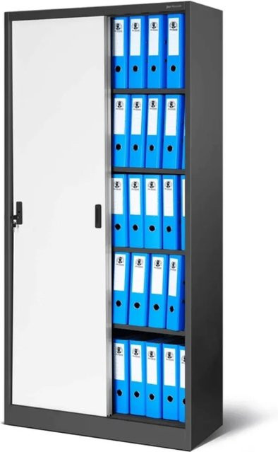 DELUKE Aktenschrank mit Schiebetüren und Schloss, Anthrazit-Weiß, H: 185 cm, B: 90 cm, T: 40 cm - Bild 1