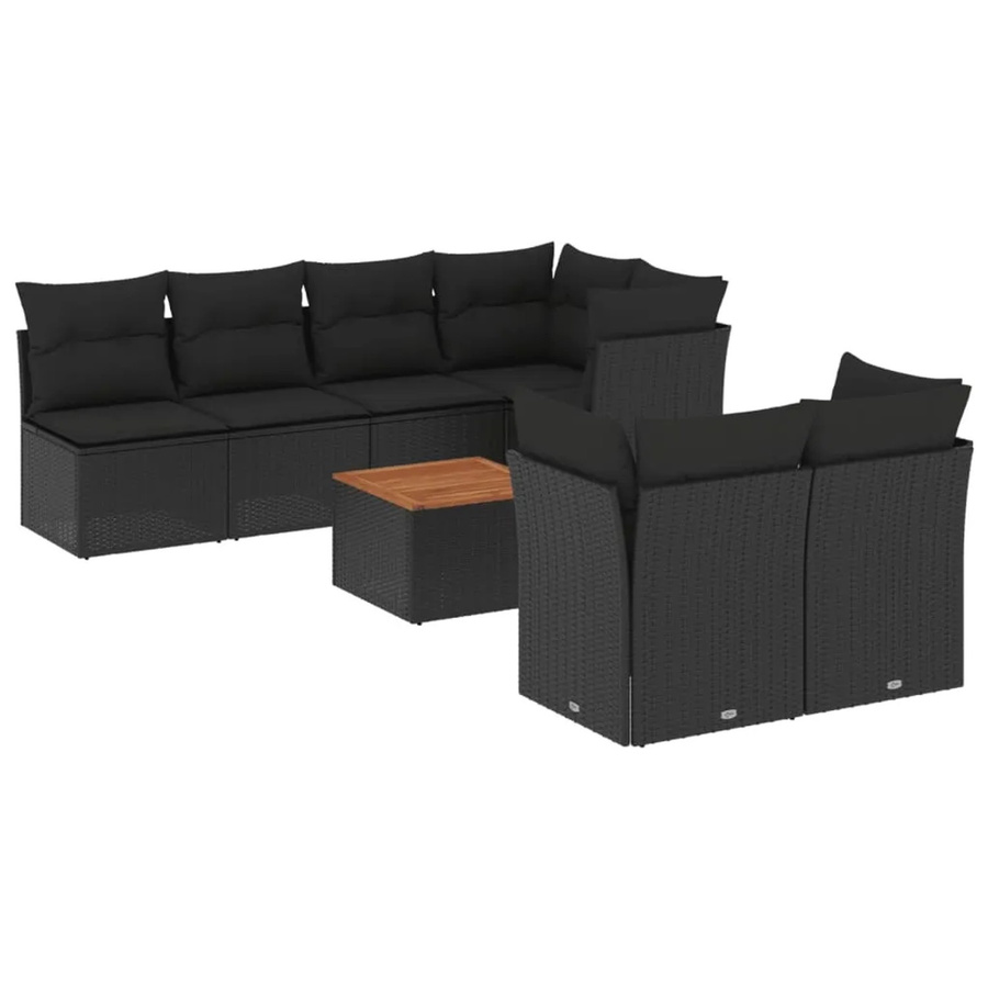 vidaXL 8-tlg Garten-Sofagarnitur in L-Form aus Polyrattan und Akazienholz mit Kissen, Schwarz - Bild 2