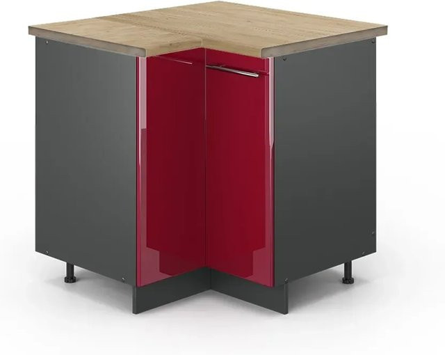 Vicco Eckunterschrank Fame-Line Küchenunterschrank in Bordeaux Hochglanz und Anthrazit mit Eiche-Optik, B/T/H: 80,5 x 60,0 x 82,0 cm - Bild 1