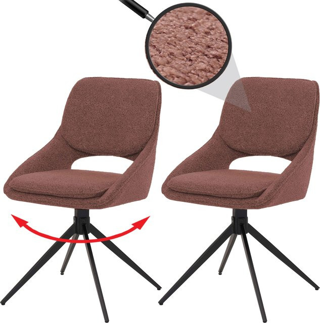 2er-Set MCW Esszimmerstuhl N73 drehbar mit Auto-Return in Braun aus Textil Boucle - Bild 1