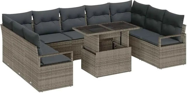 vidaXL Garten-Sofa-Set aus Poly Rattan in Grau mit 10-teiligem Polster-Set und integriertem Stauraum - Bild 1