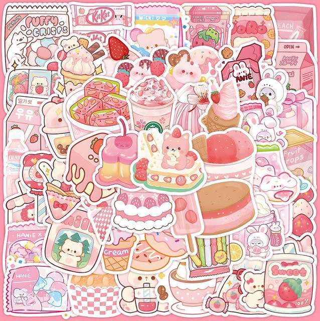 60 Stück Cartoon Rosa Dessert und Kuchen Graffiti Aufkleber von BulingBulingStickers für Handbuch und Schreibwaren - Bild 1