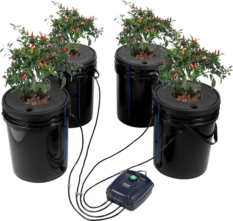 VEVOR DWC Hydroponics Grow System Deep Water Culture mit 4 Eimern à 5 Gallonen, inklusive Luftpumpe, Luftsteinen und Wasserstandsanzeige für Blattgemüse - Bild 1