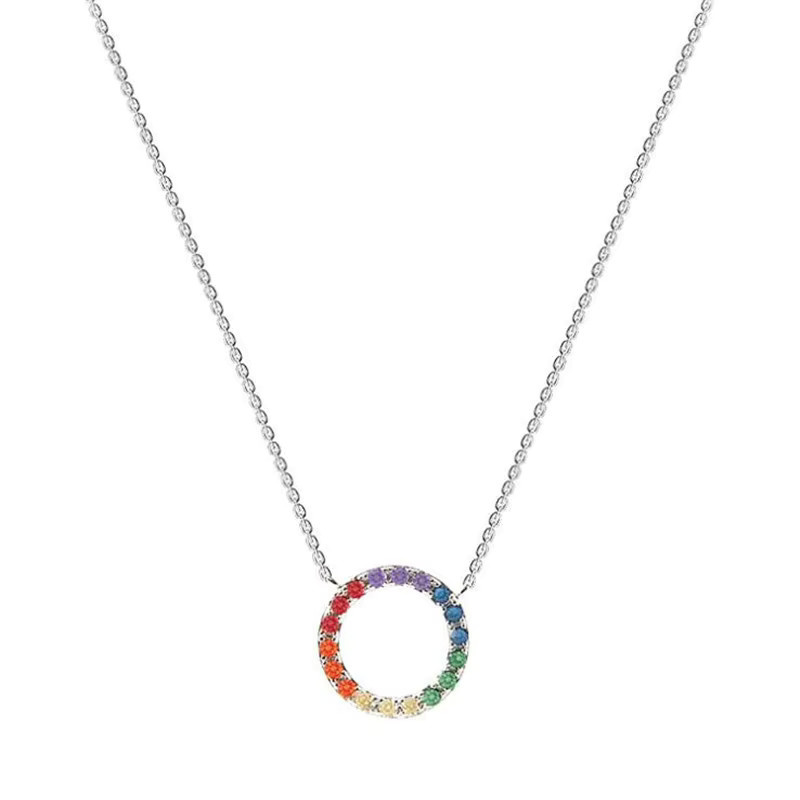 Halskette 925 Sterling Silber, Regenbogen-Kreis, Kristall, Damen - Bild 4