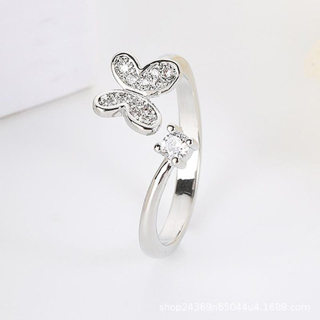 YIRAN Jewelry Schmetterlingsring, Zirkonium, Damen, grau, größenverstellbar - Bild 1