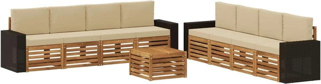 vidaXL Sofagarnitur aus Massivholz Akazie mit 9 Kissen in Natur-Beige - Bild 1