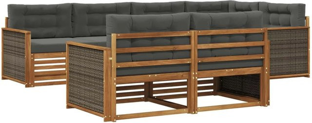 vidaXL Outdoor-Sofagarnitur aus Akazienholz in L-Form mit Kissen, Anthrazit und Natur - Bild 1