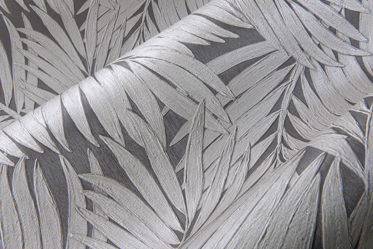 Arte International Tapete Sabal in Grau und Weiß mit floralem Botanik-Design aus Vinyl - Bild 2