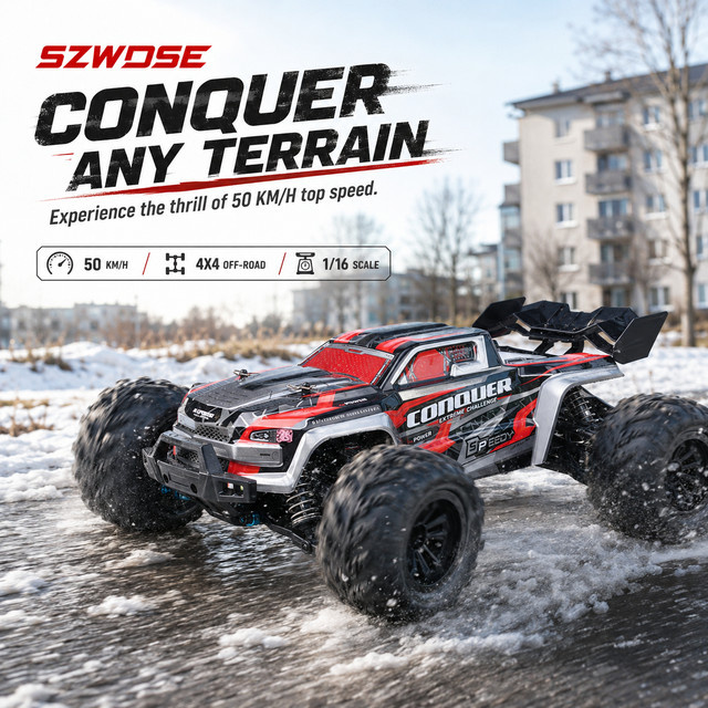 SZWDSE 4X4 RC Monster Truck, 1/16 Maßstab, Metallantrieb, mit LEDs, RTR - Bild 1