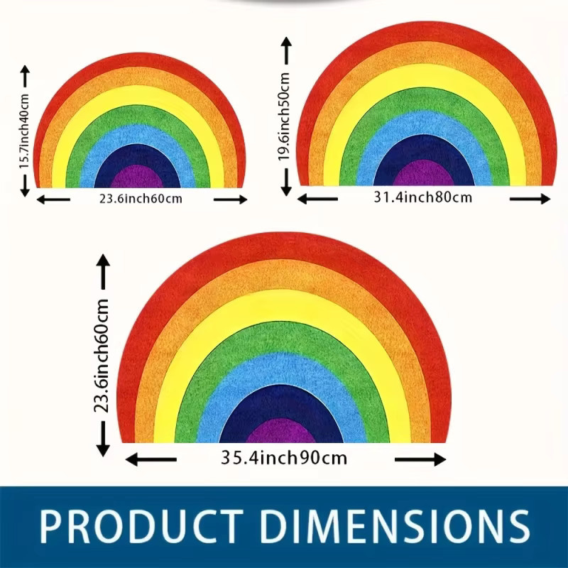 VIKAMA Regenbogen-Halbkreis-Fußmatte, rutschfest und pflegeleicht, Mehrfarbig, B/T: 60 x 40 cm - Bild 4