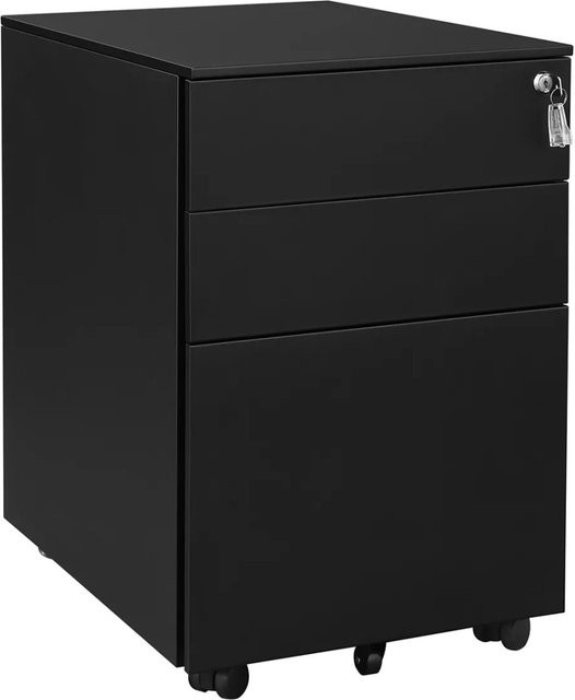 SONGMICS Rollcontainer aus Stahl in Schwarz mit 3 Schubladen, abschließbarer Büroschrank mit Hängeregistratur und Rollen, B/T/H: 52 x 39 x 60 cm - Bild 1