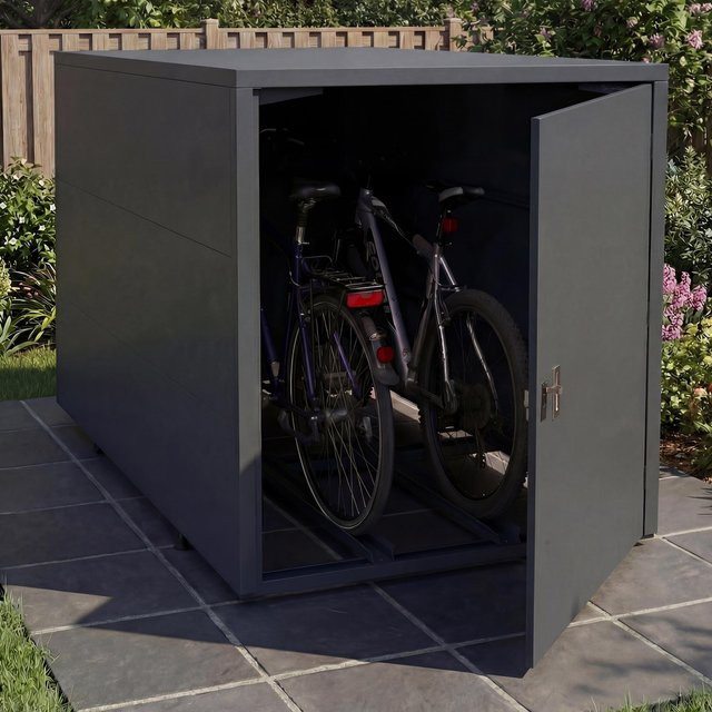Abschließbare 2er-Fahrradgarage MCW-P93 aus verzinktem Stahl in Anthrazit, B/T/H: 123 x 113 x 208 cm - Bild 1