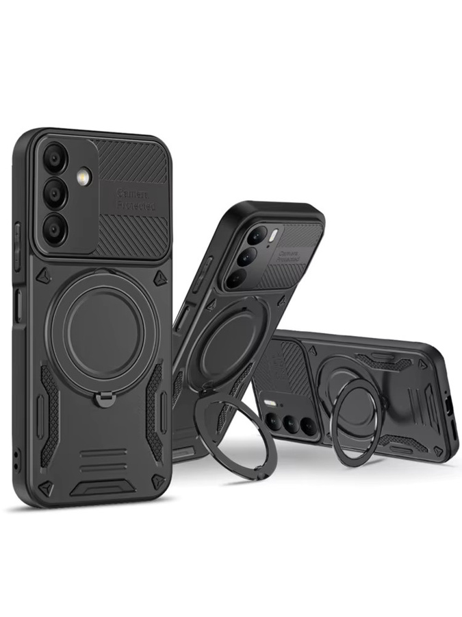 Magnetische Schutzhülle mit Ringhalterung und Ständer für OPPO A5 A5X Reno 13 13F 14 14F Pro und Realme 14 15 Pro Plus C75 5G in Schwarz - Bild 2
