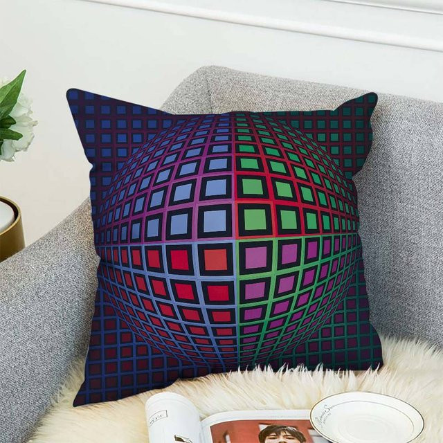 V-Victor V-Vasarely Kissenbezug aus kurzem Plüsch, quadratisch, Schwarz/Mehrfarbig, B/T/H: 30,48 x 30,48 x 0 cm - Bild 1