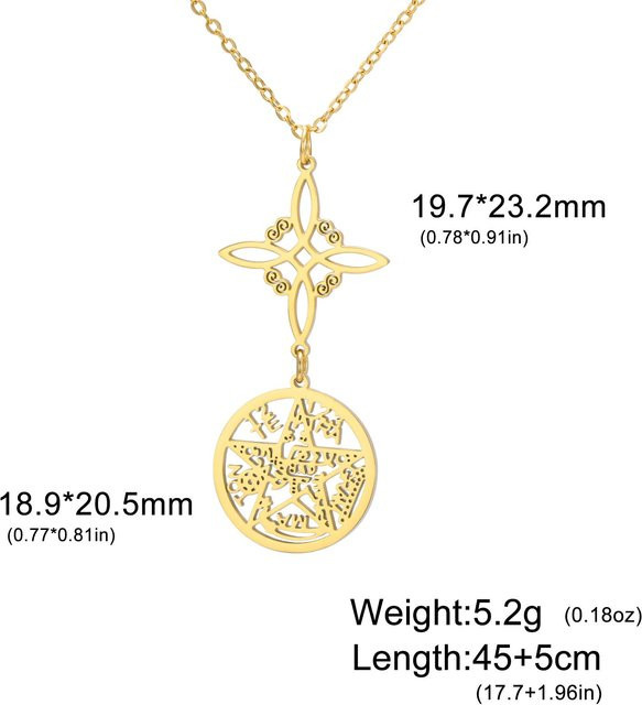 Rui Di Halskette Hexenknoten Pentagramm Tetragrammaton, Edelstahl, 45cm, Unisex - Bild 1
