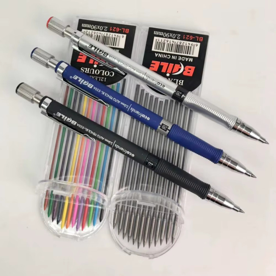 Hochwertiger Druckbleistift mit 2,0 mm Mine in Schwarz und Multicolour für Zeichnungen und zum Studieren - Bild 3