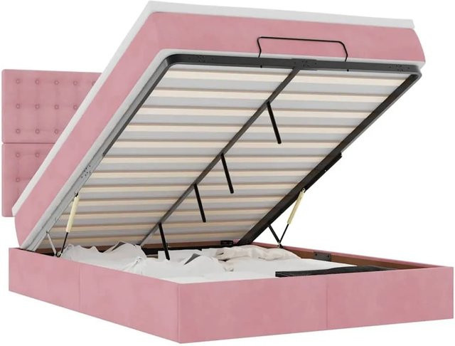 vidaXL Ottoman-Bett mit Matratze und LED-Beleuchtung in Rosa, Samt, B/T/H: 140 x 190 x 280 cm - Bild 1