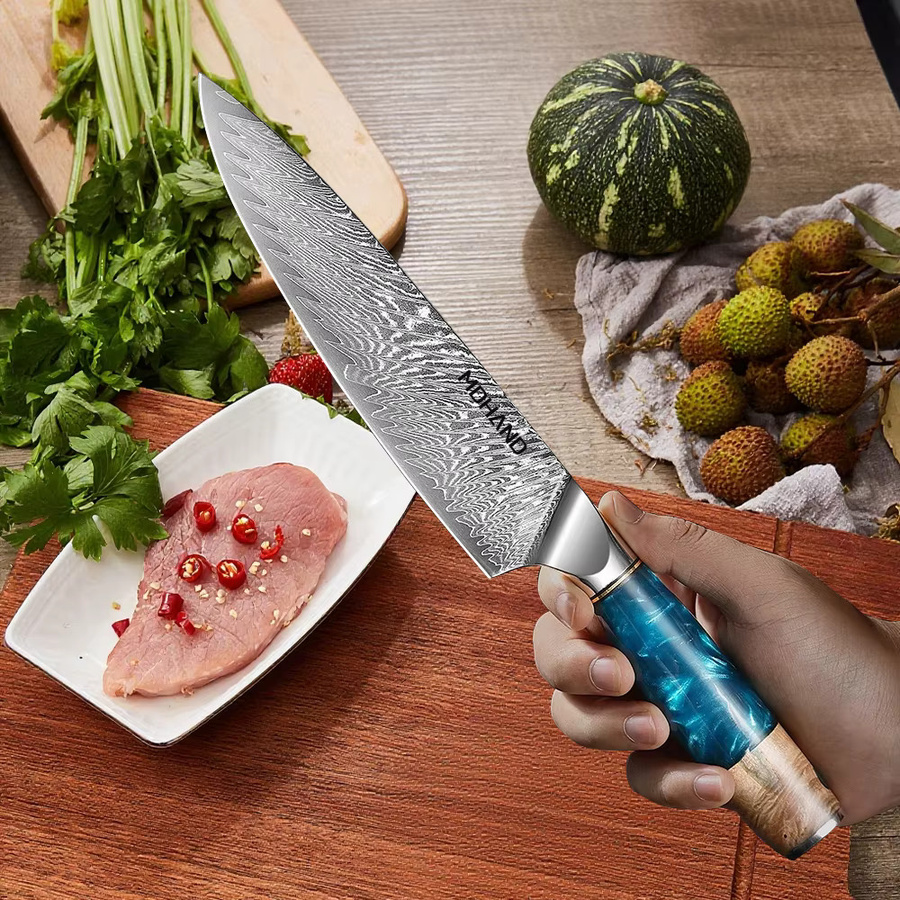 MDHAND 3-teiliges Küchenmesser-Set aus Edelstahl mit Kunstharzgriff in Blau inklusive Santoku-Messer und Obstmesser - Bild 5