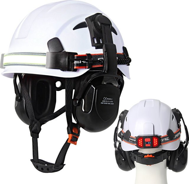 Aolamegs CE-Sicherheitshelm mit LED-Stirnlampe und integriertem Ohrenschutz aus atmungsaktivem ABS-Material für Radfahren und Rettungseinsätze - Bild 1