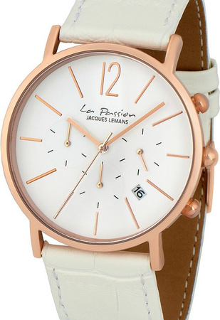 Jacques Lemans Chronograph, Quarz, Edelstahl, Leder, 40 mm, Unisex