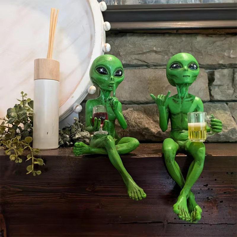 JETTING Alien Gartenskulptur aus Harz in Grün als dekorative Statue für Garten, Hof, Büro oder Zuhause - Bild 3