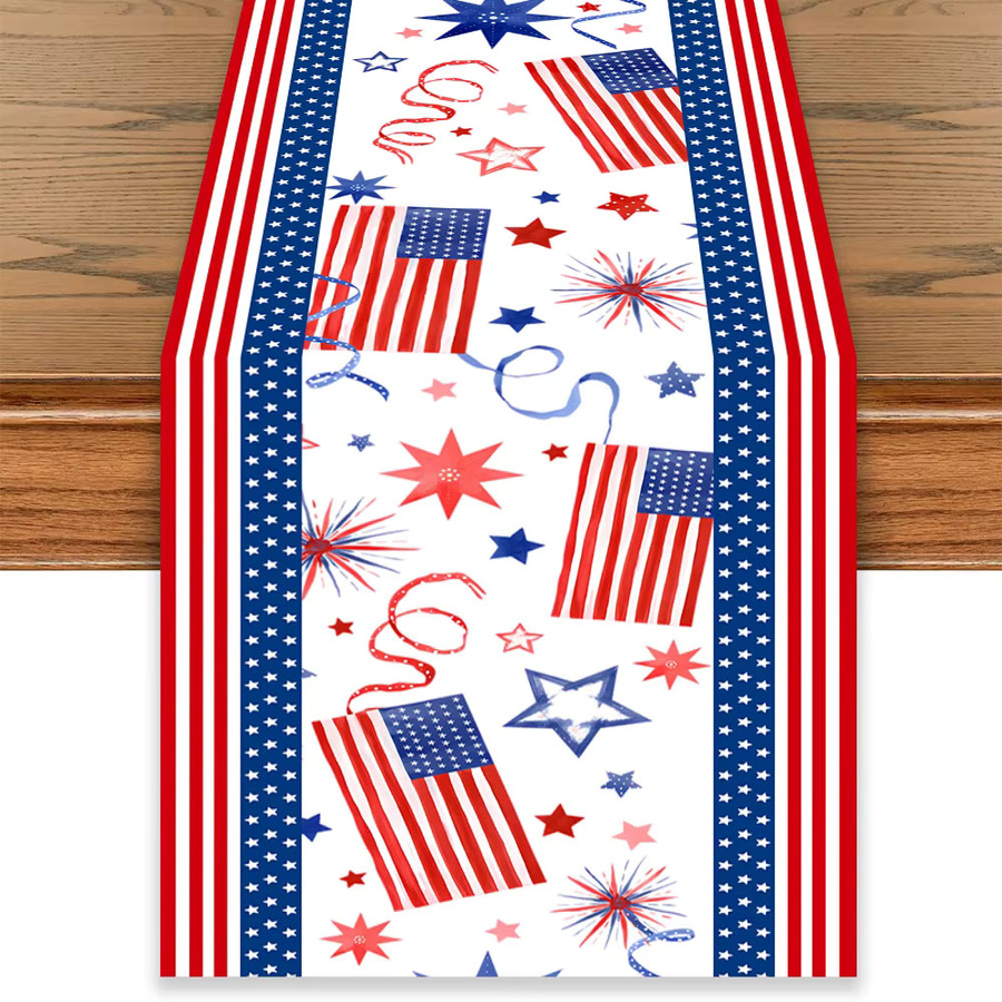 OURFETE Tischläufer Amerikanische Flagge mit Sternen und Feuerwerk für den Unabhängigkeitstag, rot weiß blau, B/T/H: 180 x 35 x 1 cm - Bild 3