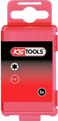 KS Tools TX-Bit T25 im 5er Pack, Antrieb: 1/4 Zoll (6,3 mm), Länge: 75 mm, Farbe: Rot - Bild 1