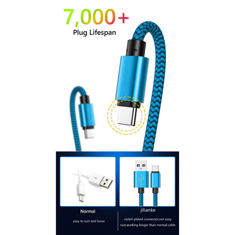 USB A zu Typ C Ladekabel mit 3A Schnellladefunktion und Datensynchronisation, lila, geflochtenes Nylon, passend für Samsung und Android-Smartphones - Bild 4