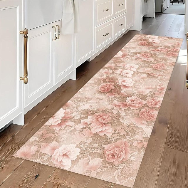 Lodestar Läuferteppich mit Rosenblumen-Design in Pink, waschbar und rutschfest, B/T/H: 120 x 40 x 0 cm - Bild 1