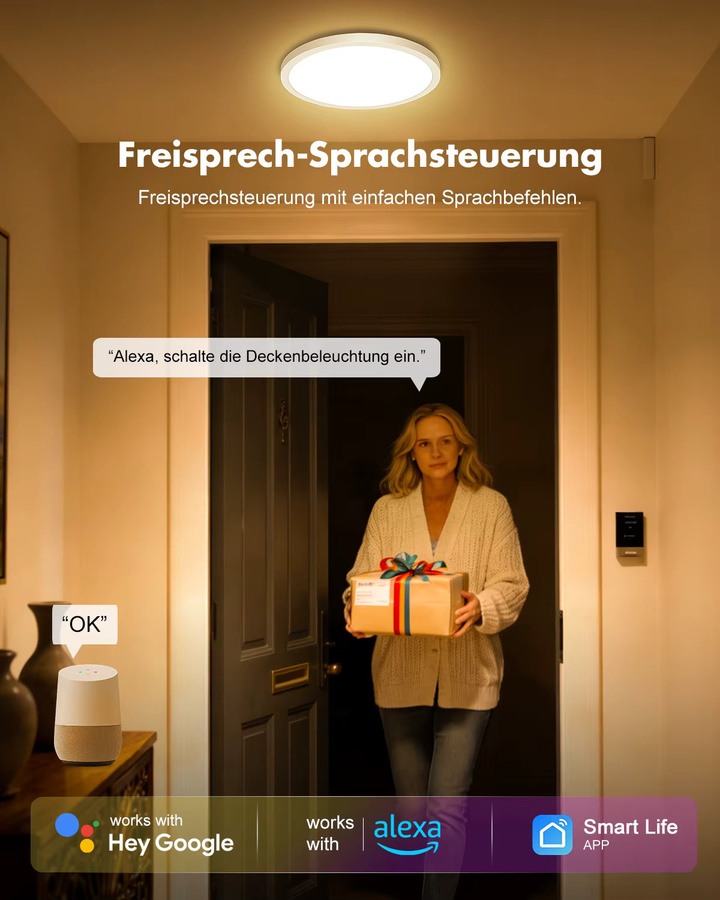 4er-Set Oraymin RGB Smart LED Deckenleuchten in Weiß, Durchmesser: 30 cm, 24W, dimmbar mit Fernbedienung, Alexa-kompatibel, IP54, rund für Wohnzimmer und Schlafzimmer - Bild 2