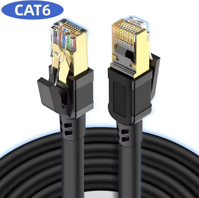 Cat6 Ethernet-Kabel mit RJ45-Stecker für LAN-Netzwerkverbindungen und IP-Sicherheit, Schwarz - Bild 1