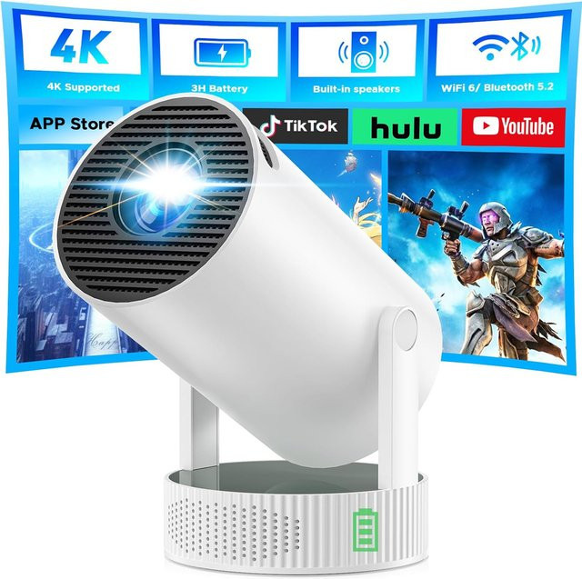 Salange HY300 Pro Max 8K Smart Projektor mit integrierter Batterie, Android 14, 8000 Lumen, WiFi 6 und Bluetooth 5.4 in Weiß - Bild 1
