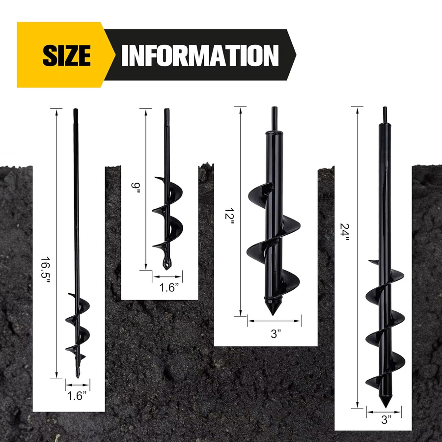 Goture Spiralbohrer Set aus Metall in Schwarz für Pflanzen und Blumen als Erdbohrer und Gartenbohrer-Werkzeug - Bild 3