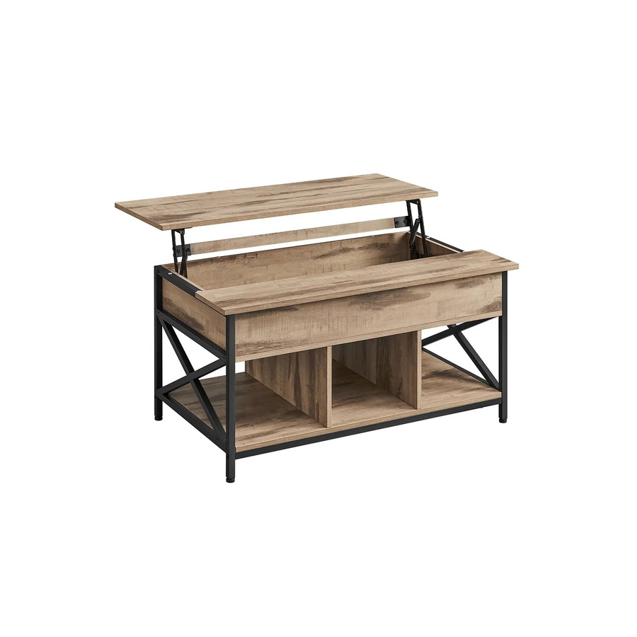 Vasagle Couchtisch mit Stauraum und höhenverstellbarer Lift-up-Funktion in industriellem Design, Braun-Schwarz, B: 100 cm, T: 60 cm, H: 62 cm - Bild 2