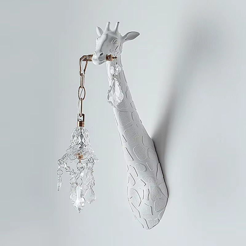 SANDYHA LED Wandlampe Giraffe aus Harz und Kristall in Weiß und Transparent für Schlafzimmer, Wohnzimmer und Flur mit warmweißem Licht - Bild 3