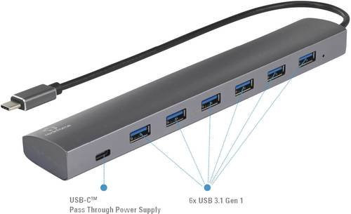 Renkforce RF-3374946 USB-Hub mit 6+1 Ports, USB-A und USB-C, USB 3.2 Gen1 5 GBit/s mit Pass-Through Stromanschluss, Aluminiumgehäuse Silber - Bild 1