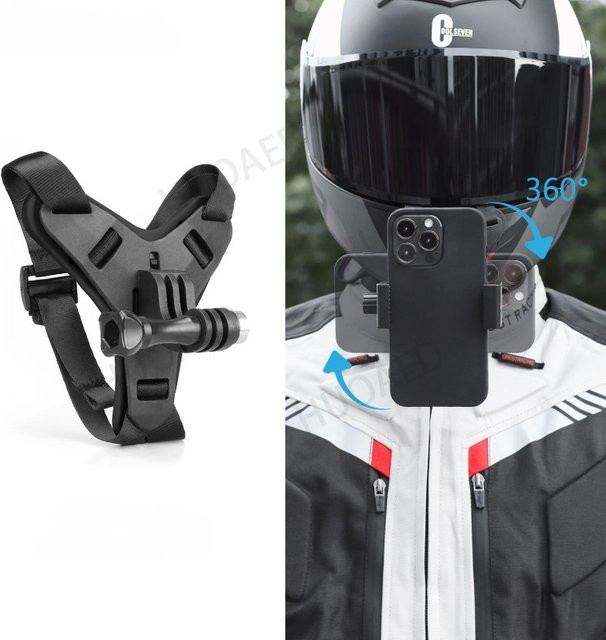 HUOAED 360-Grad-Kinnriemenhalterung für Motorradhelme mit Telefonclip in Orange, kompatibel mit iPhone, Samsung, LG, Pixel und Xiaomi Smartphones - Bild 1