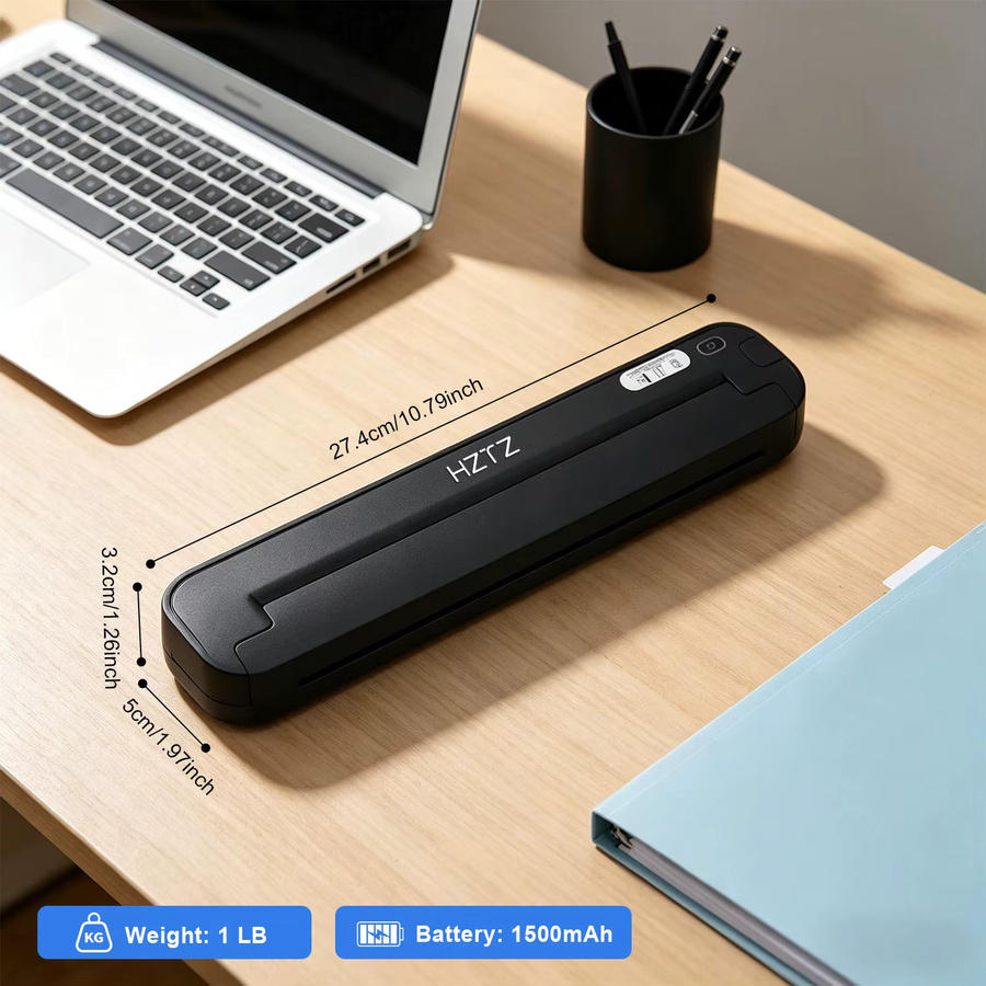 HZTZ On-the-Go Thermodrucker für A4-Dokumente mit 1500mAh Akku in Schwarz - Bild 6