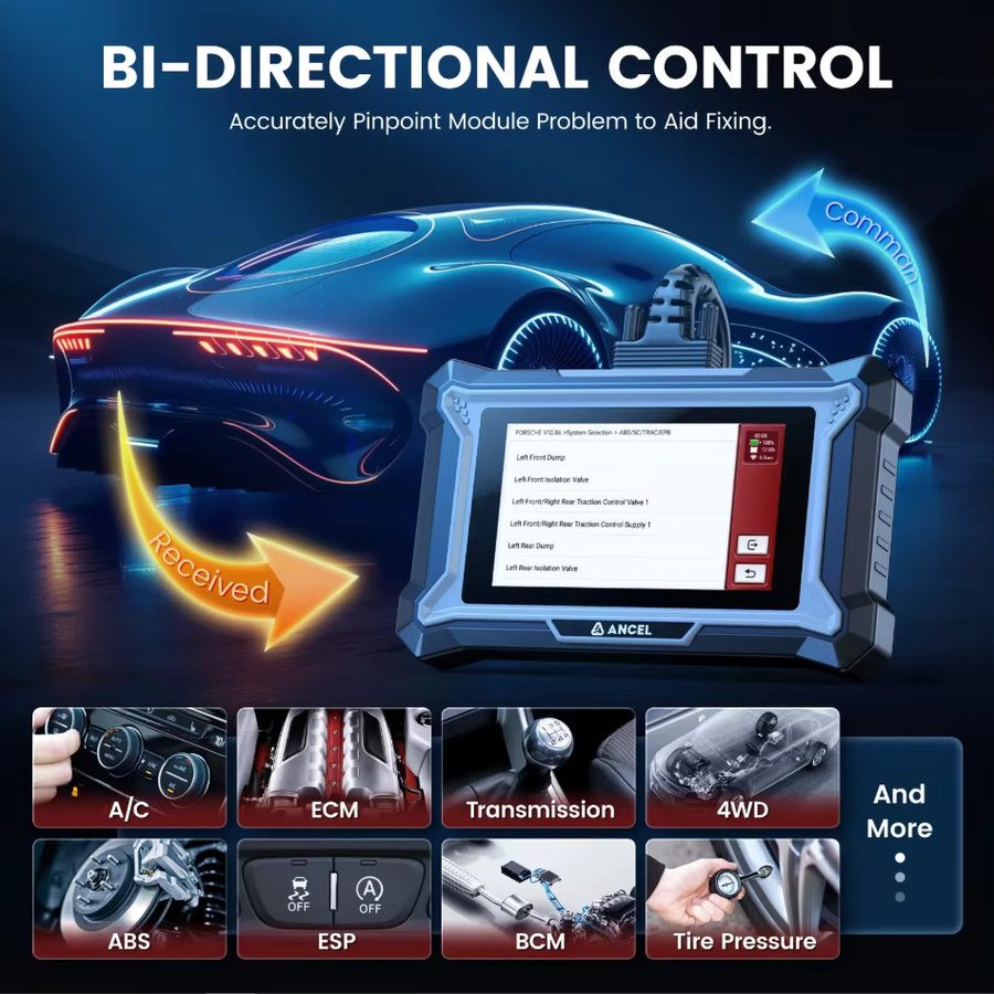 ANCEL DS160 OBD2 Scanner in Schwarz mit 30+ Reset-Funktionen, ECU-Codierung und bidirektionalem Vollsystem-Diagnose-Scan-Tool für Mercedes Benz, Porsche und Kia - Bild 3