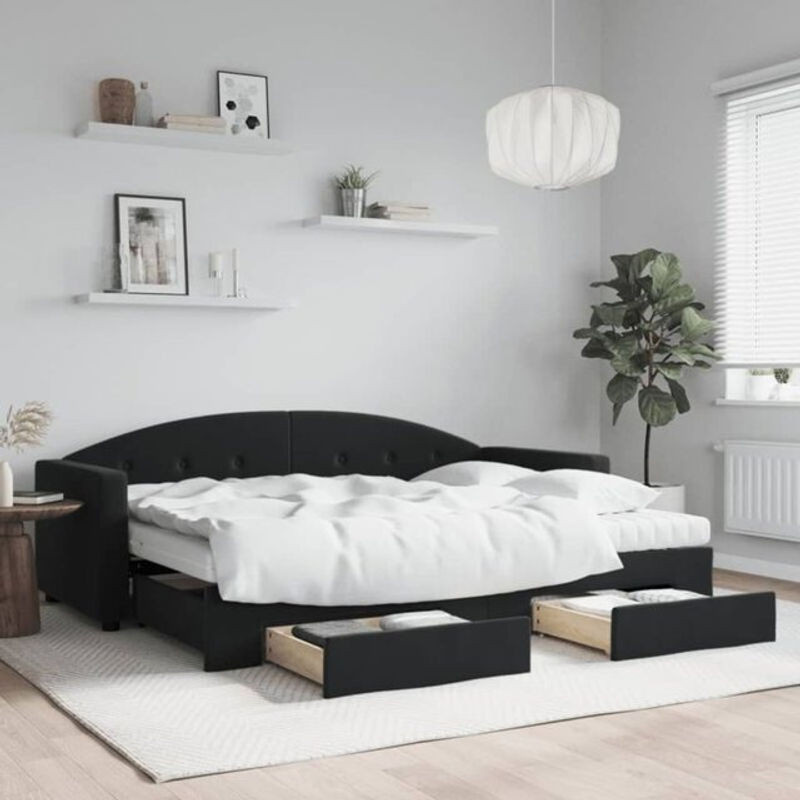 Vidaxl Funktionsbett Tagesbett aus Samt und Metall mit Schubladen Schwarz B/T/H: 200 x 80 x 90 cm - Bild 1