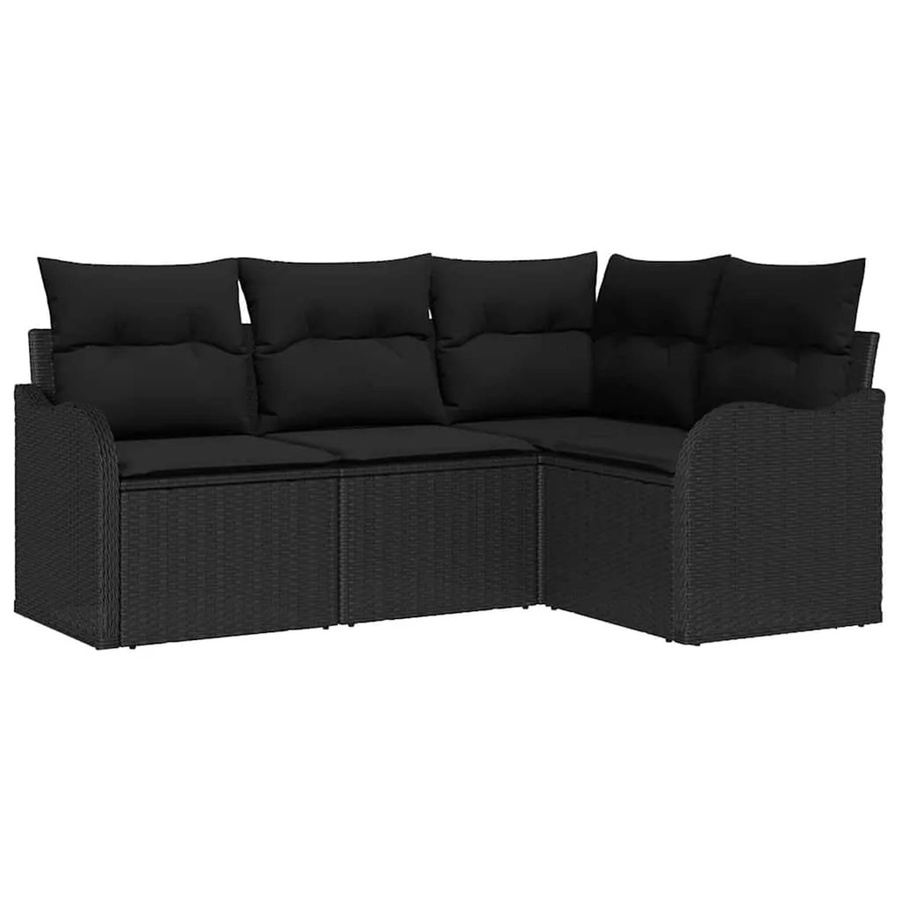 vidaXL Garten-Sofa-Set aus Poly Rattan in Schwarz, 4-teiliges L-Shape Lounge-Set mit UV-beständigen Sitzkissen und Rückenkissen - Bild 2