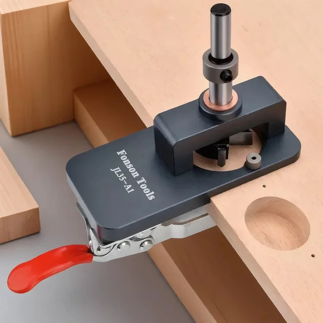 STONEGO Holzbearbeitungsbohrführung 35 mm in Schwarz mit einstellbarer Tiefenbegrenzung und Wolframstahl-Bohrer für Schlitze und DIY-Möbel - Bild 1